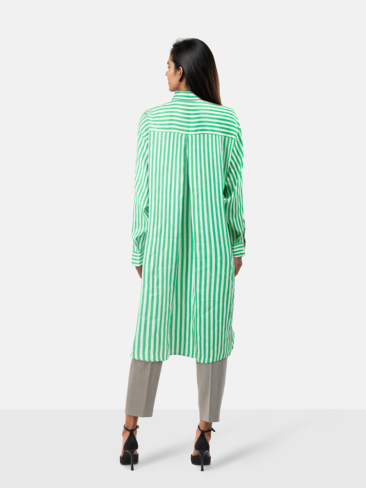Etro Green Silk Striped Oversize Shirt