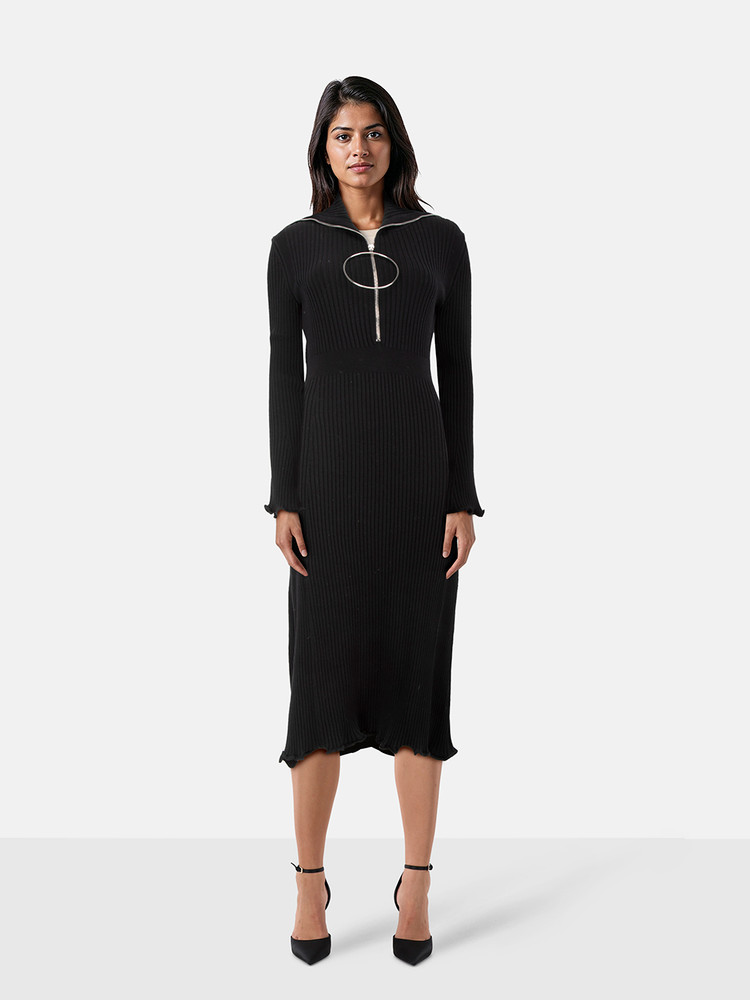 Paco Rabanne Black Ribbed Zip Pull Dress