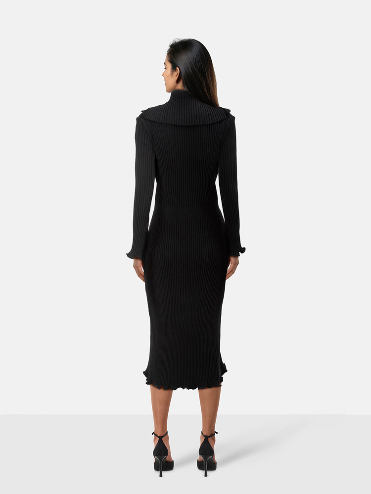 Paco Rabanne Black Ribbed Zip Pull Dress