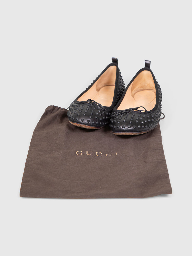 Gucci Black Leather Studded Flats