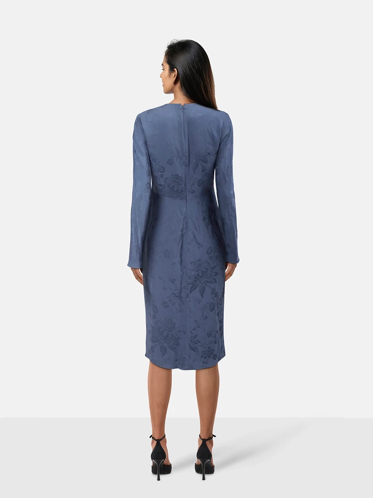Etro Blue Floral Jacquard Ruched Dress