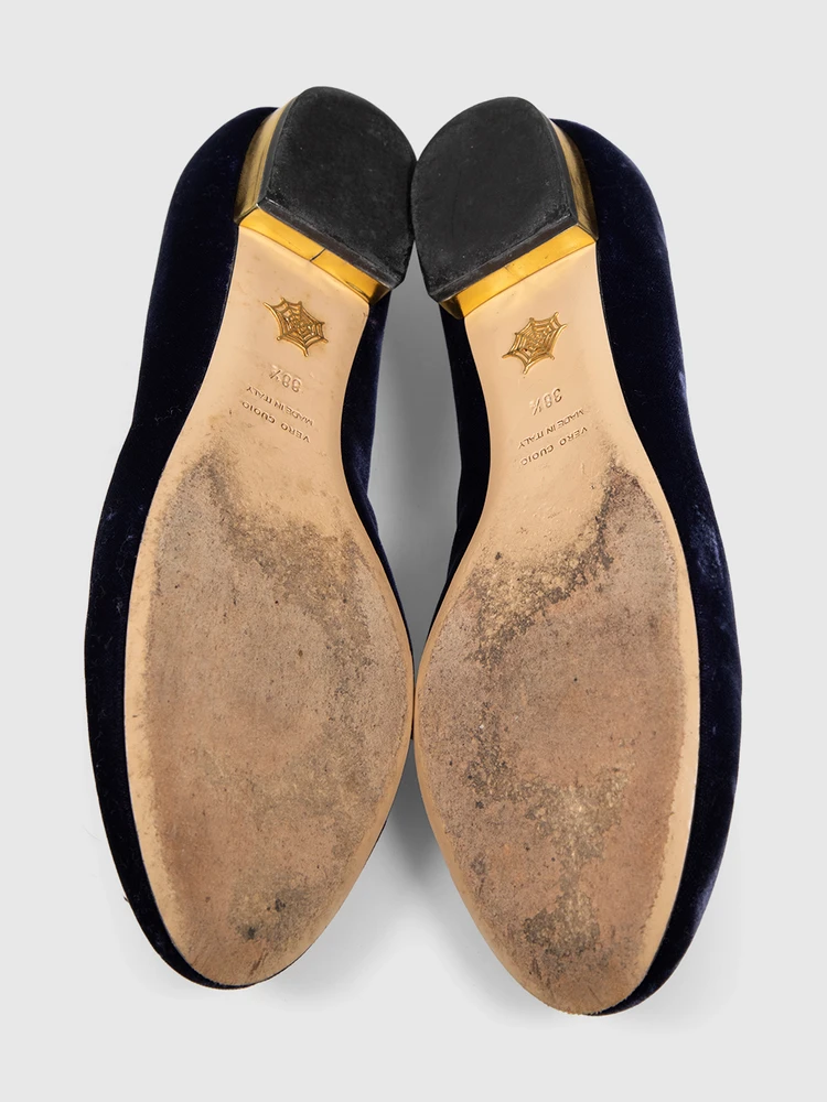 Charlotte Olympia Navy Velvet Cat Flats