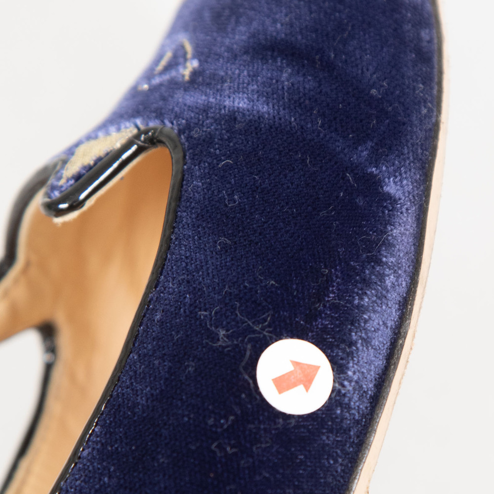 Charlotte Olympia Navy Velvet Cat Flats