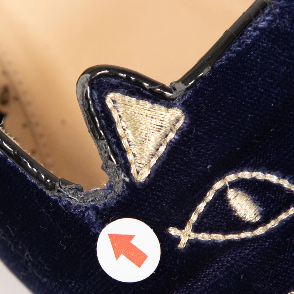 Charlotte Olympia Navy Velvet Cat Flats
