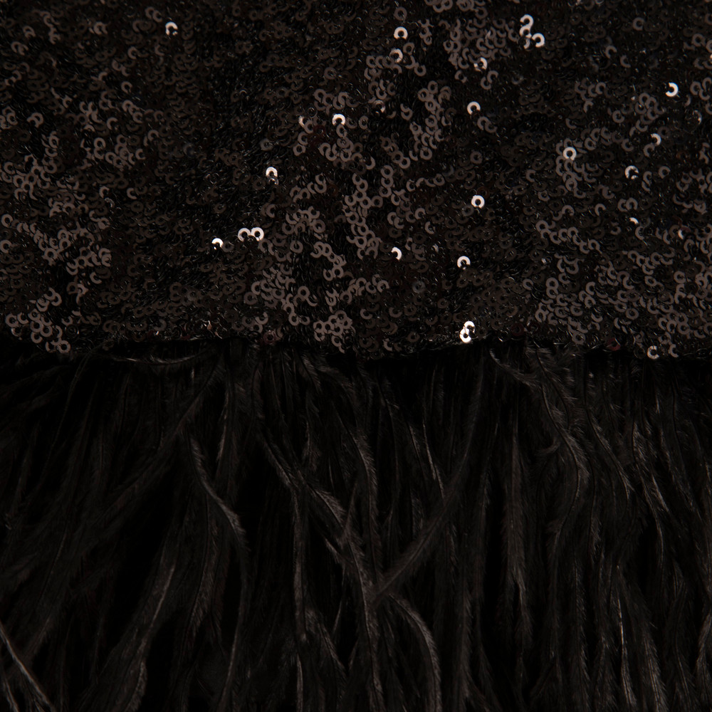 Milly Black Sequinned Feather Trim Amelia Dress