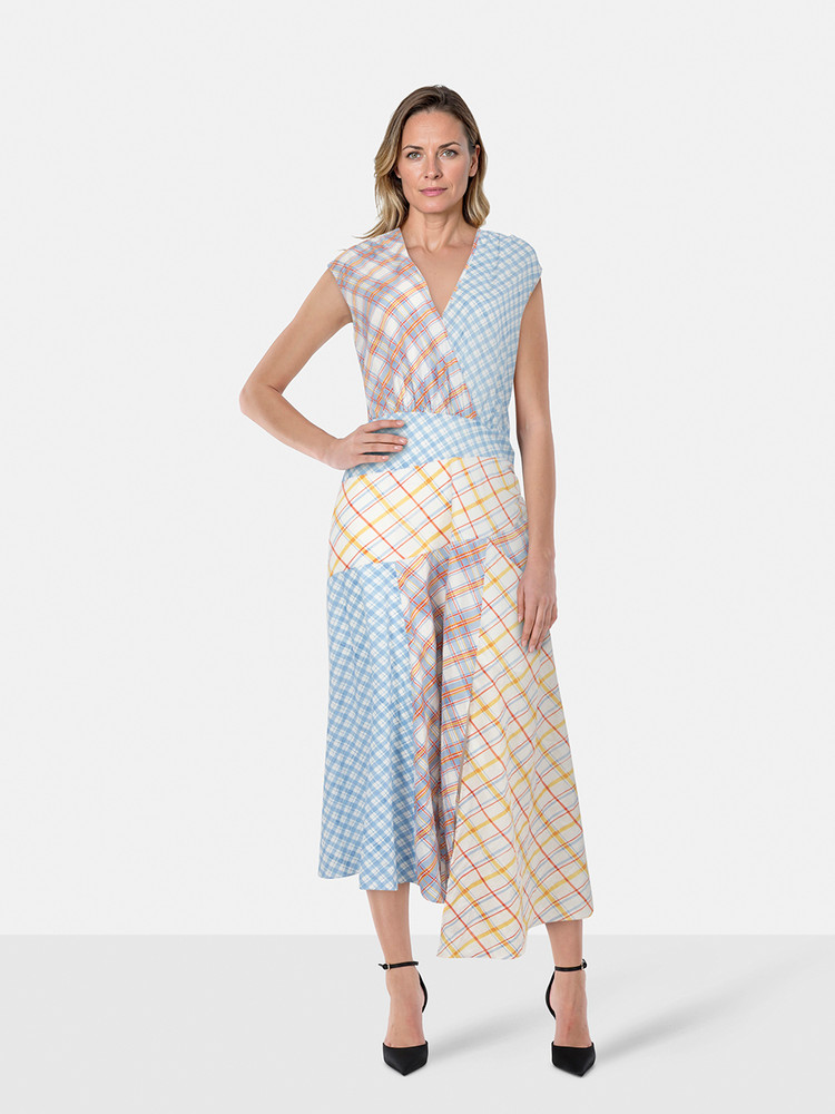 Veronica Beard Blue & Yellow Silk Plaid Dress