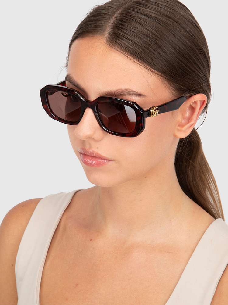 Gucci Havana Rectangle GG Logo Sunglasses