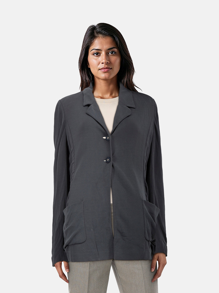 Chanel Vintage Grey Single Breasted CC Blazer