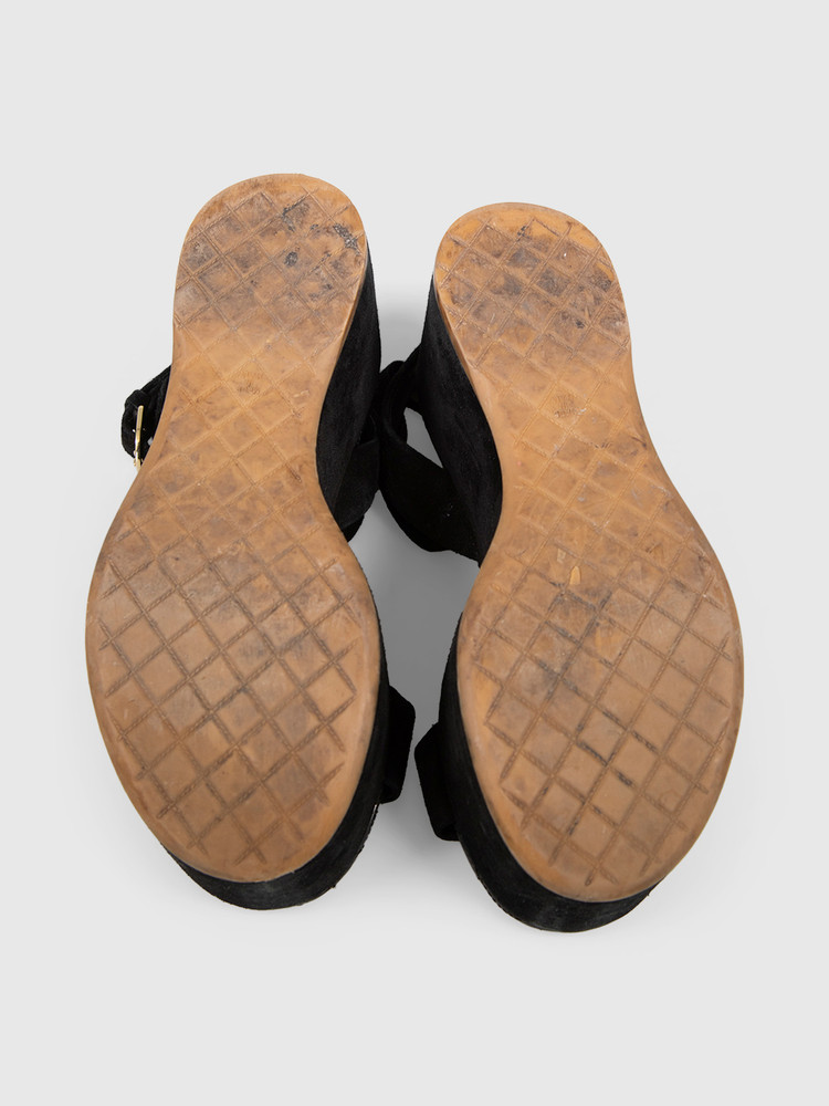 Chanel 2015 Black Suede CC Wedge Sandals