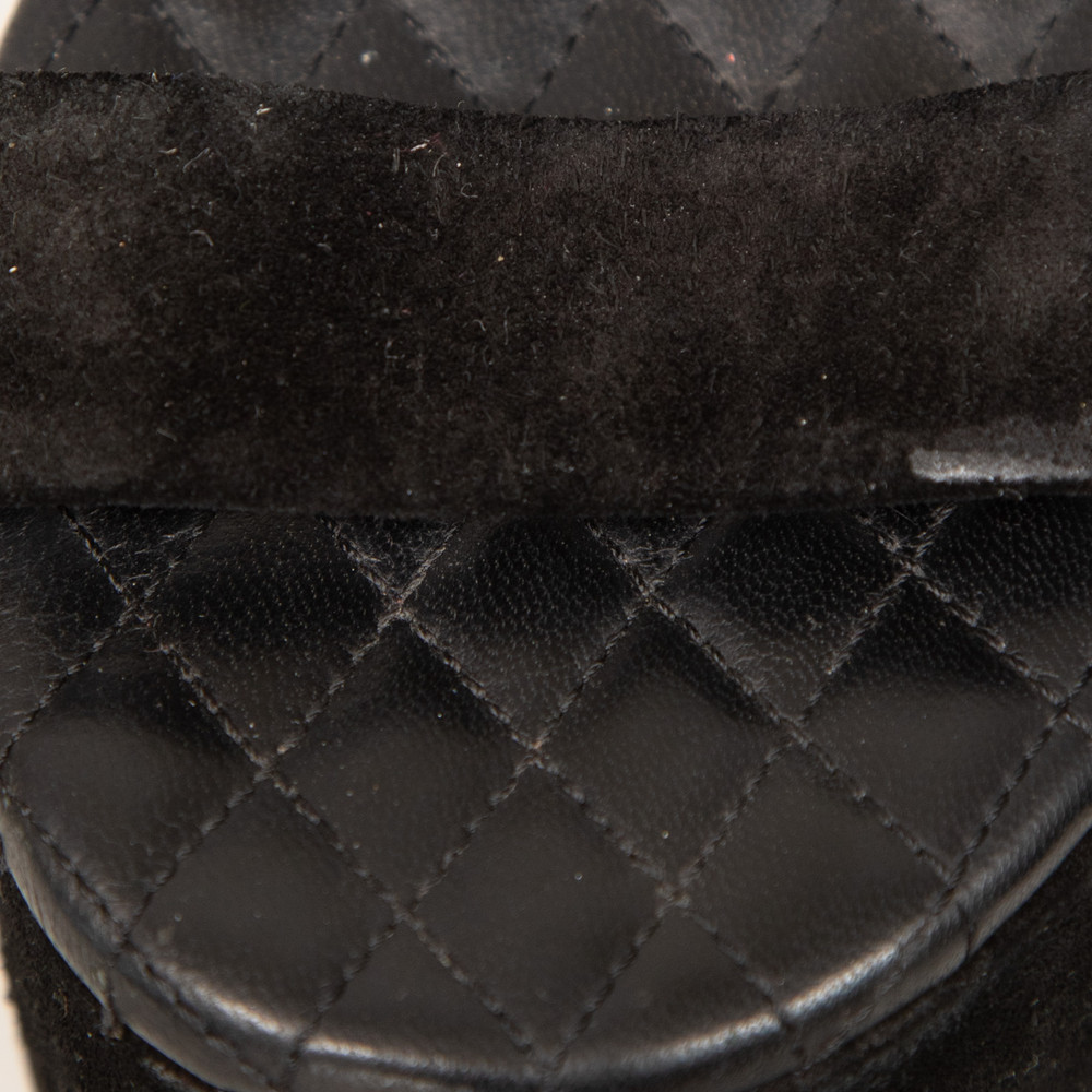 Chanel 2015 Black Suede CC Wedge Sandals