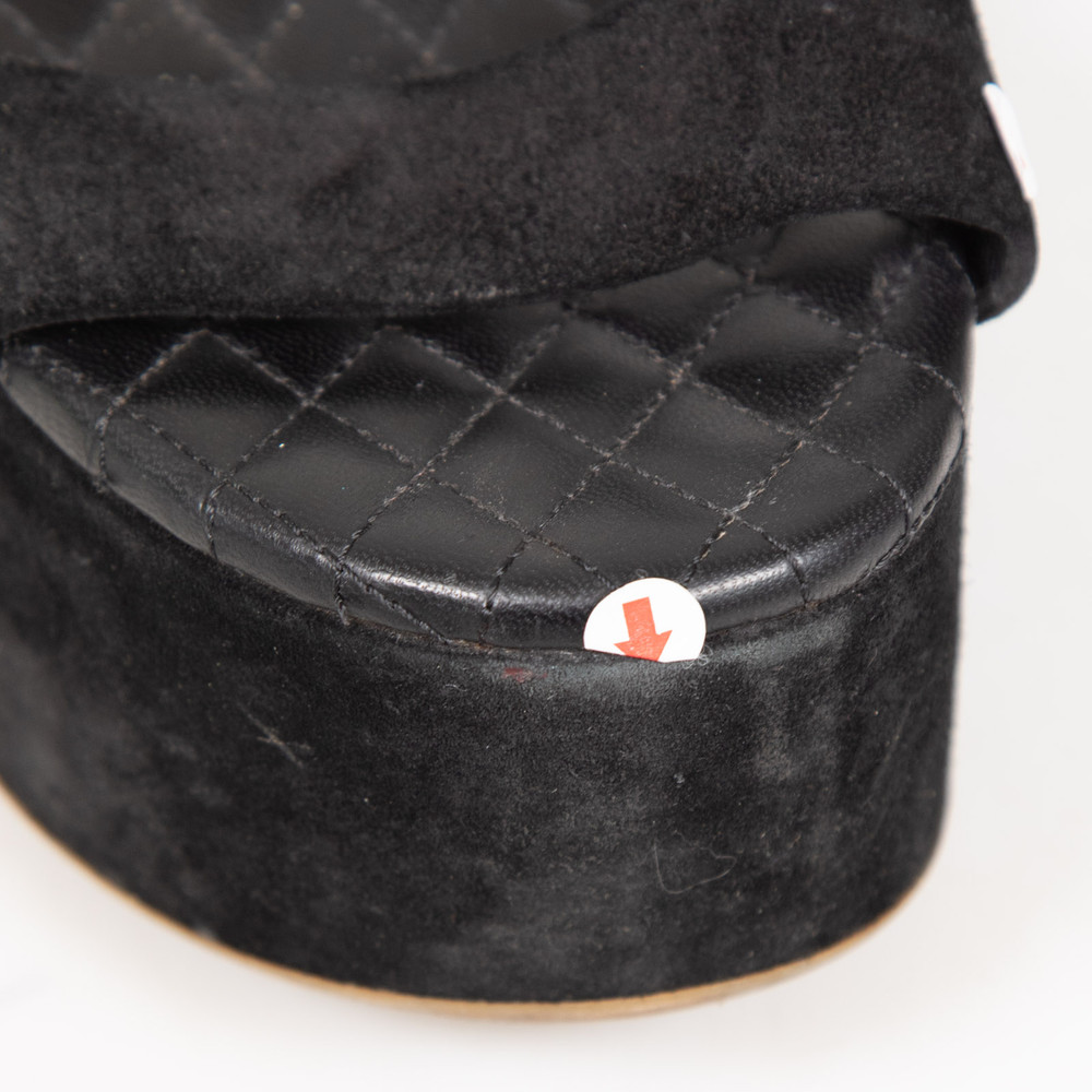 Chanel 2015 Black Suede CC Wedge Sandals