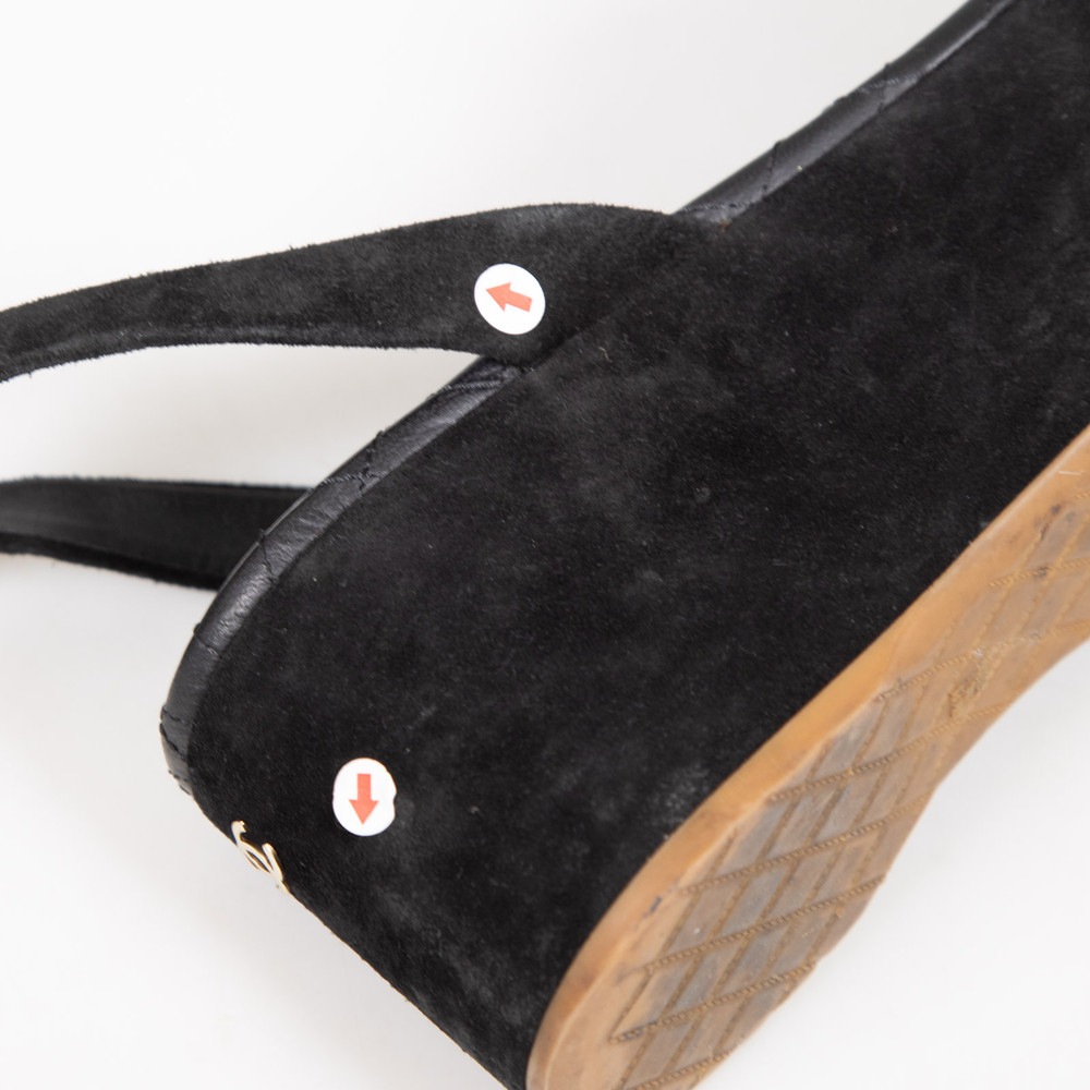 Chanel 2015 Black Suede CC Wedge Sandals
