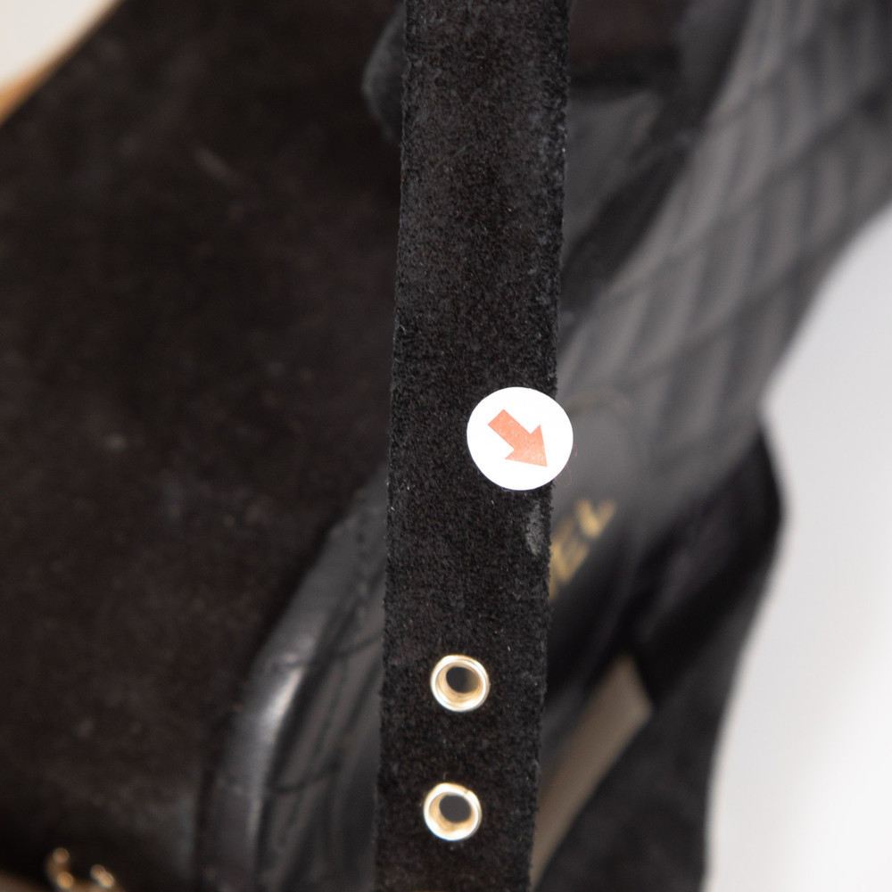 Chanel 2015 Black Suede CC Wedge Sandals