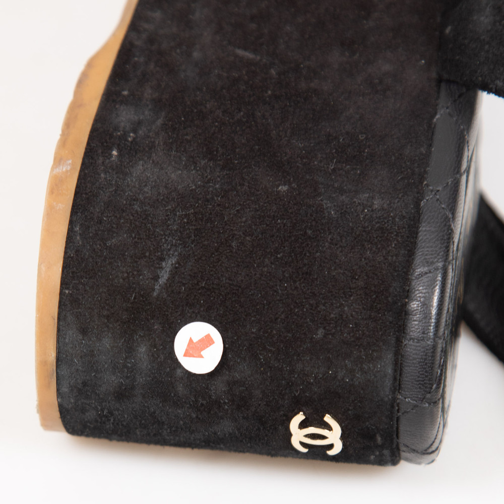 Chanel 2015 Black Suede CC Wedge Sandals