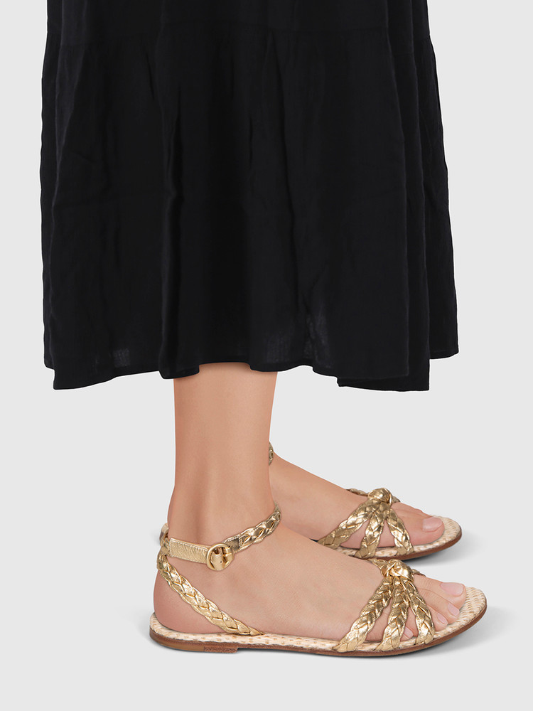 Gianvito Rossi Gold Leather Braided Knot Sandals