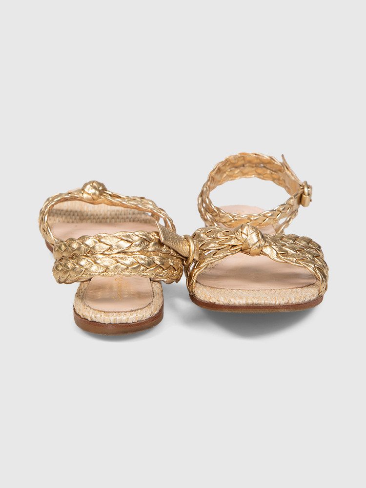 Gianvito Rossi Gold Leather Braided Knot Sandals