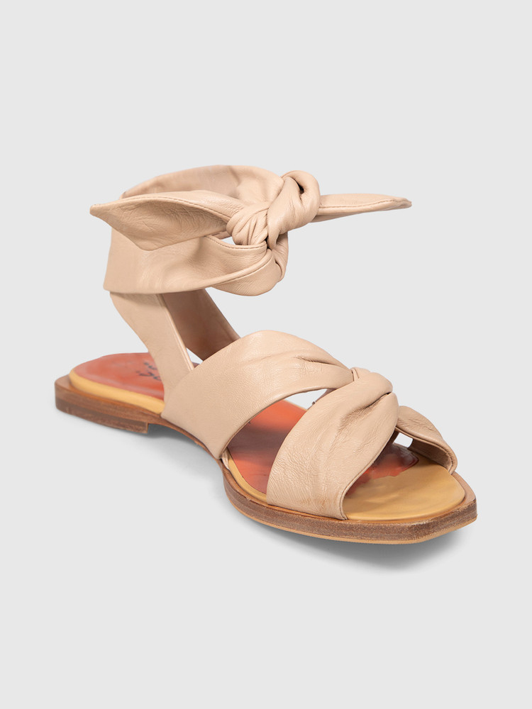 Santoni Beige Leather Tie Strap Sandals