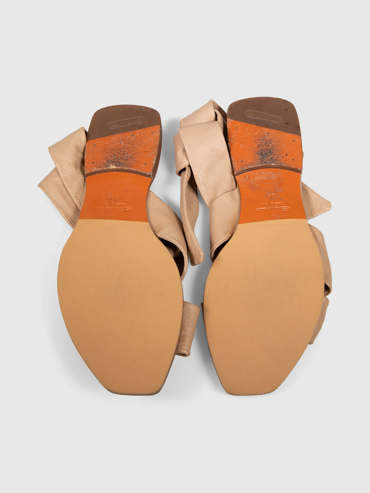 Santoni Beige Leather Tie Strap Sandals