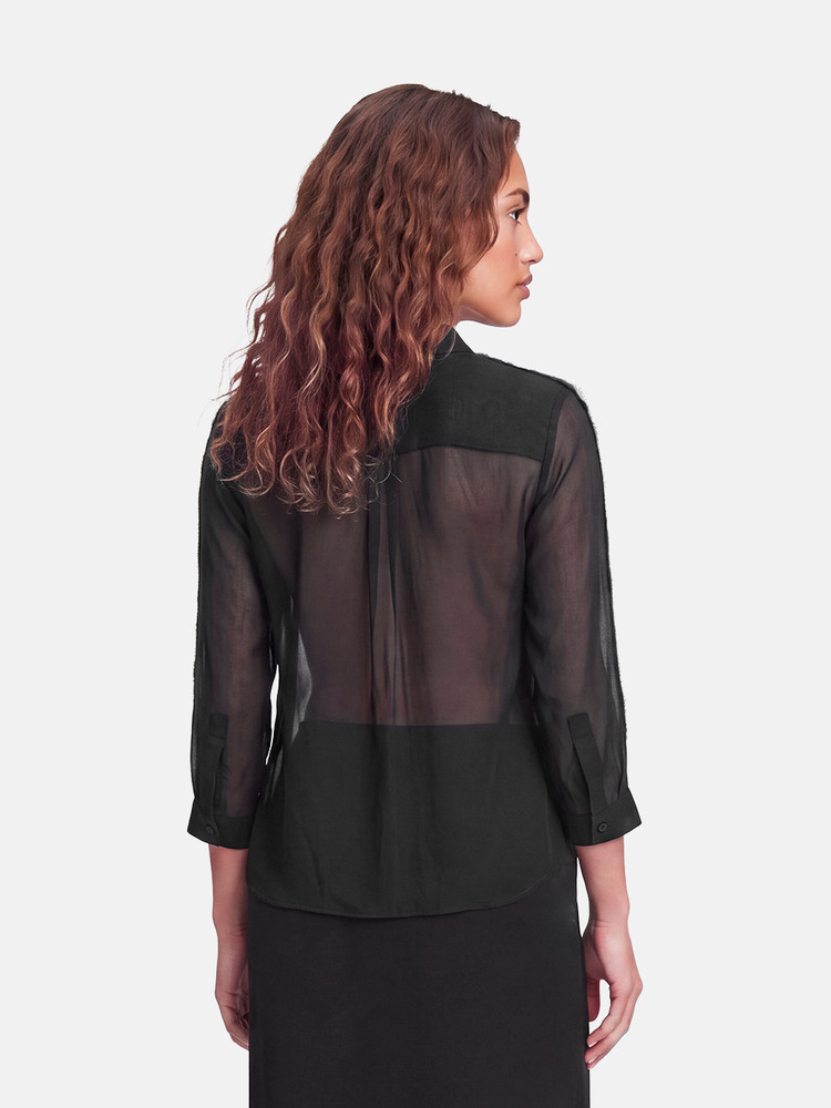 Burberry Black Silk Sheer Blouse