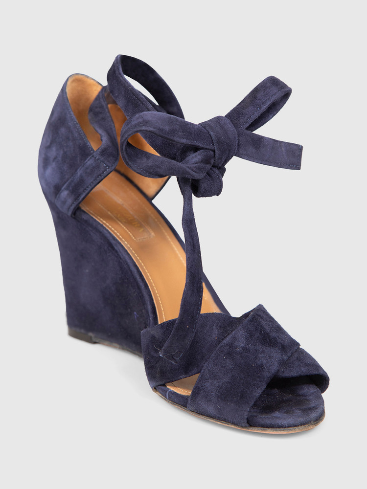 Aquazzura Navy Suede Tie Strap Wedges