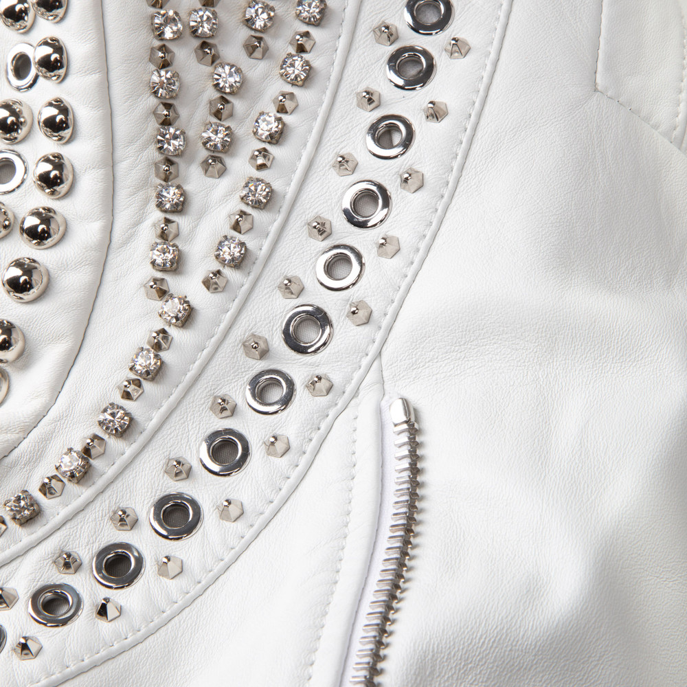 Philipp Plein White Studded Leather Jacket