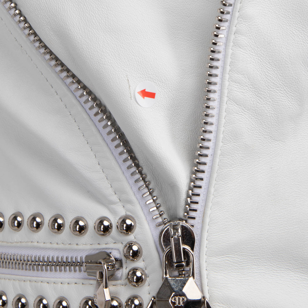 Philipp Plein White Studded Leather Jacket