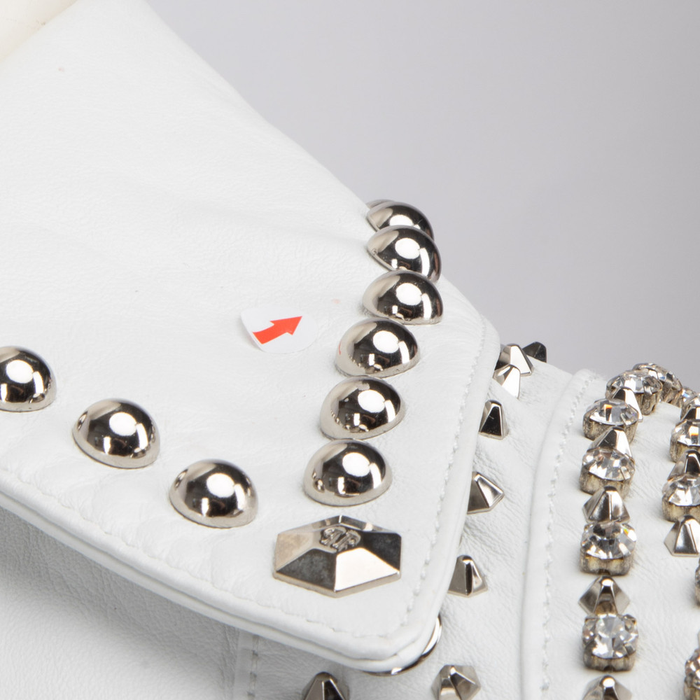 Philipp Plein White Studded Leather Jacket