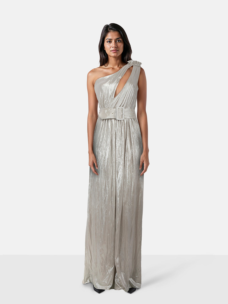 Retrofête Silver Metallic Andrea Maxi Dress