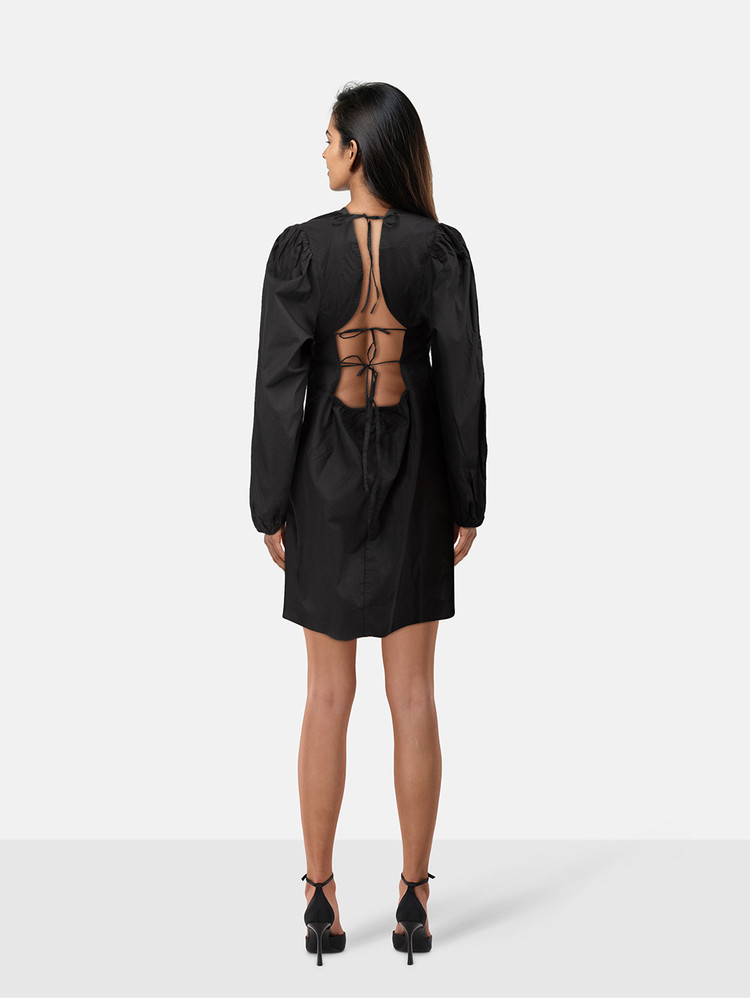 Ganni Black Long Sleeves Open Back Dress