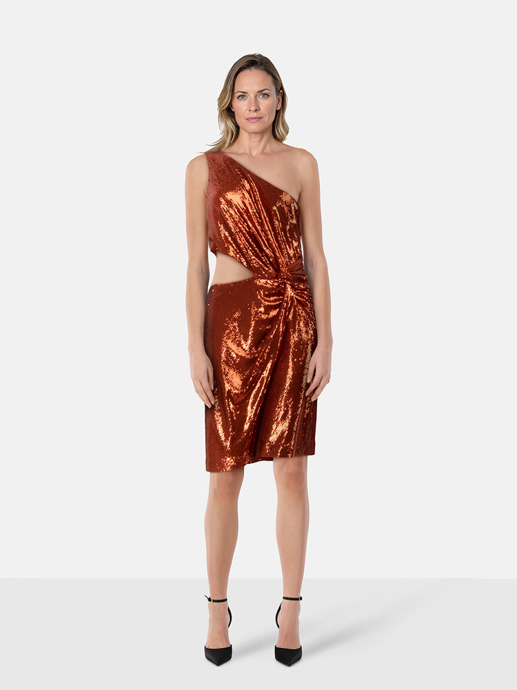 Halston Heritage Bronze Sequin One Shoulder Dress