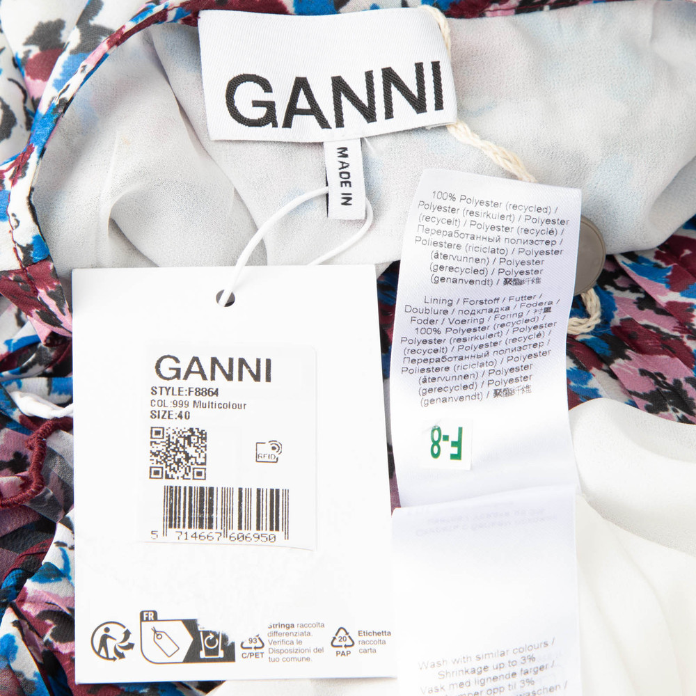 Ganni Floral Pleated Ruffle Dress