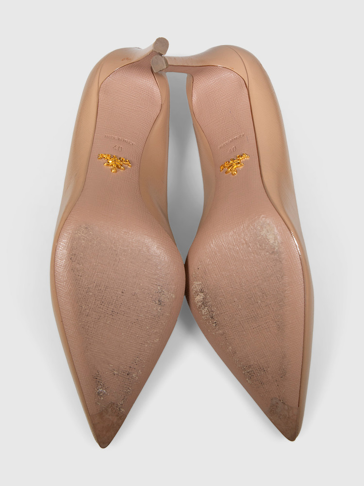 Prada Beige Patent Saffiano Leather Pumps