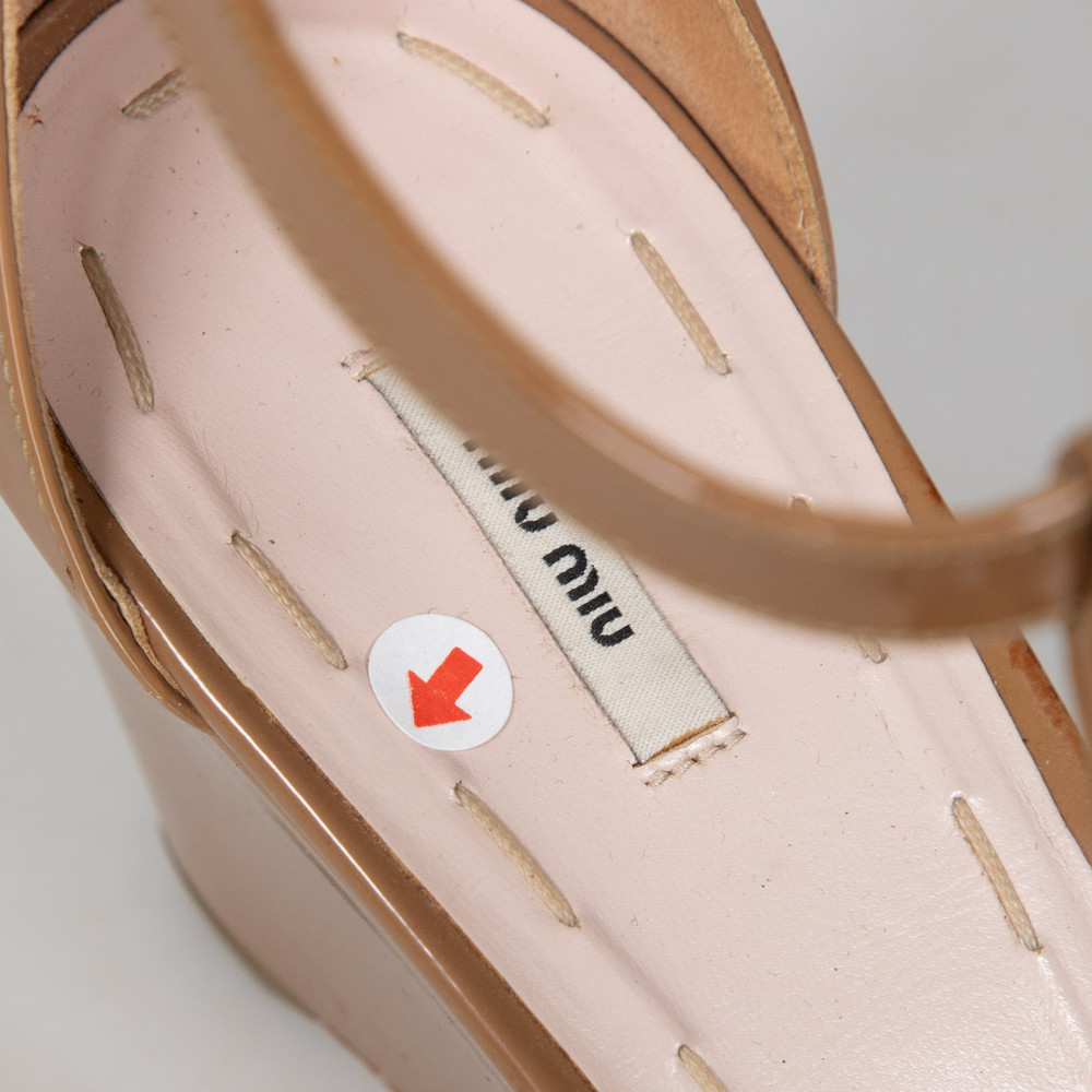 Miu Miu Brown Patent Wedge Sandals