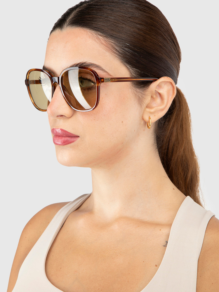 Miu Miu Striped Tobacco Yellow Lenses Sunglasses