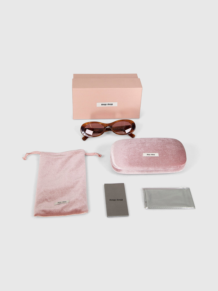Miu Miu Striped Tobacco Oval Sunglasses