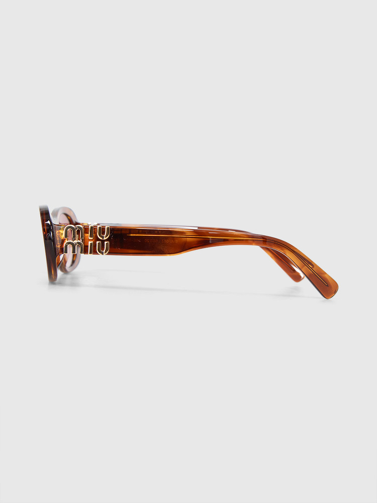 Miu Miu Striped Tobacco Oval Sunglasses