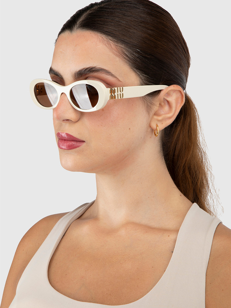 Miu Miu Milk Ecru Acetate Oval Sunglasses