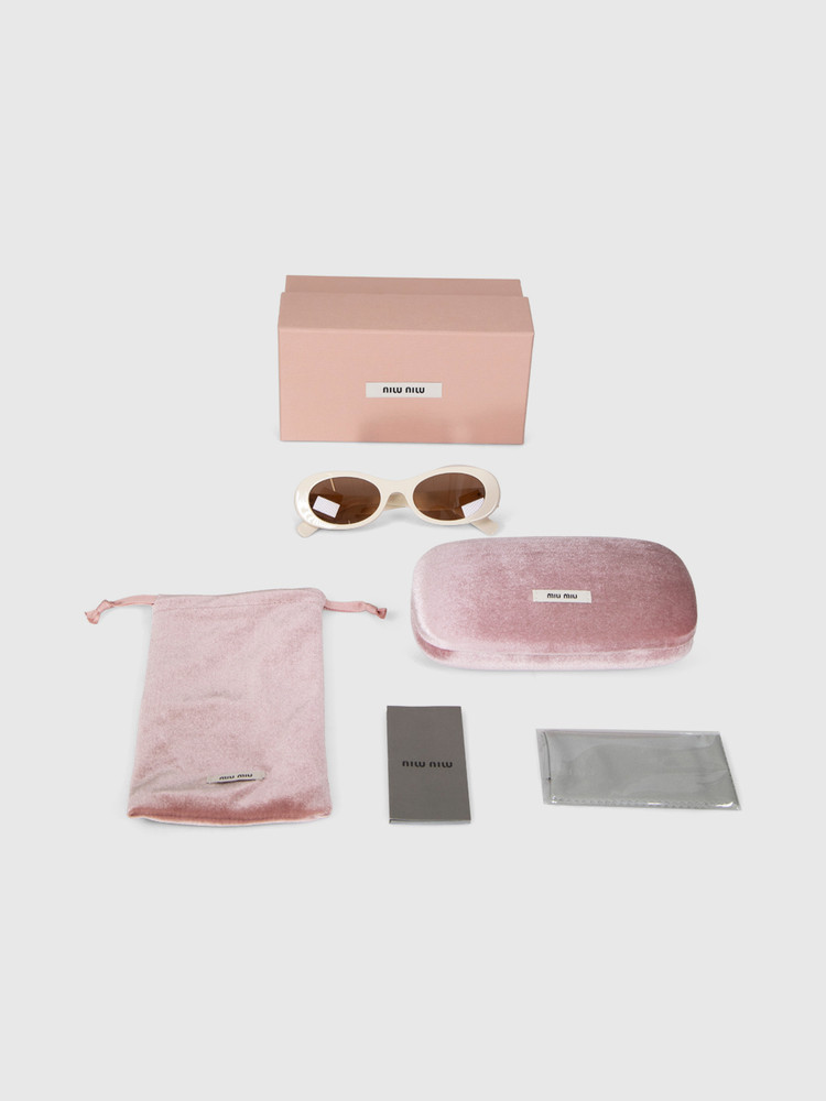 Miu Miu Milk Ecru Acetate Oval Sunglasses