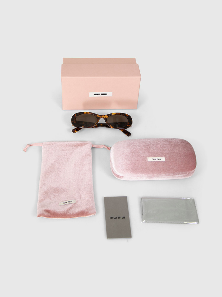 Miu Miu Havana Acetate Oval Sunglasses