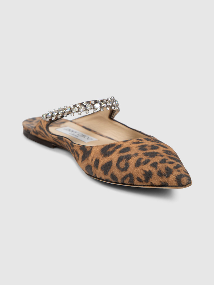 Jimmy Choo Brown Suede Leopard Embellished Flats