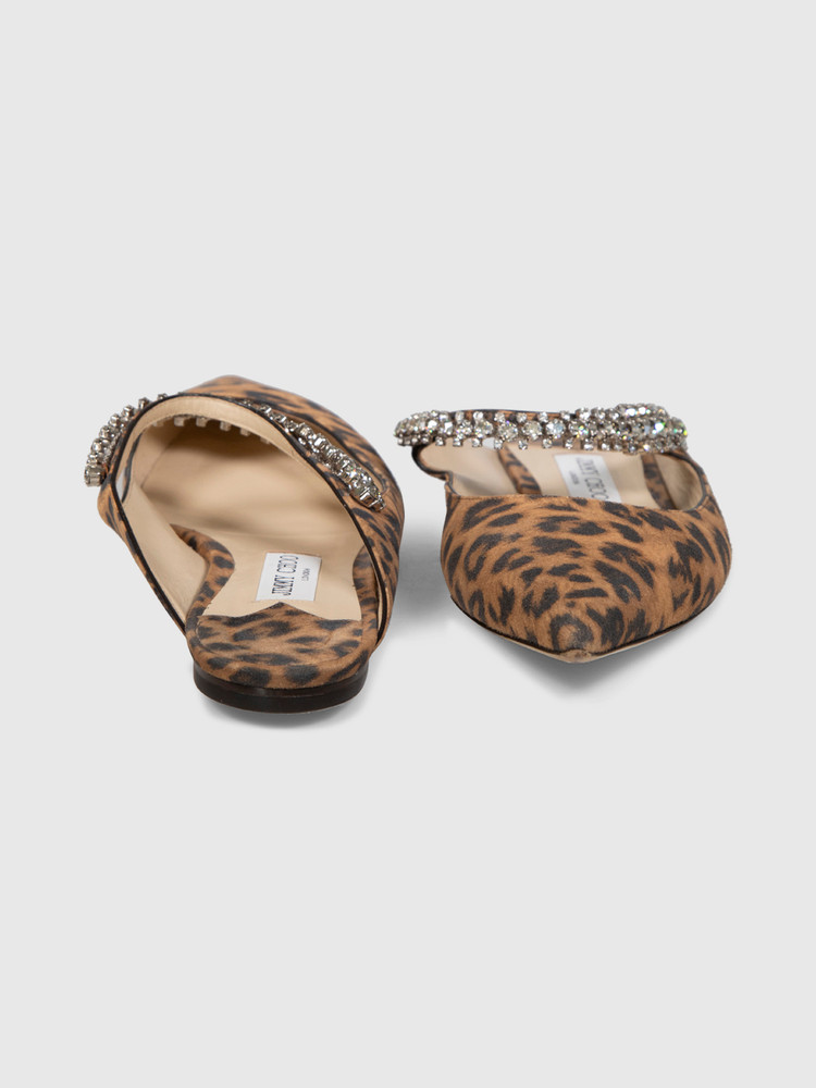 Jimmy Choo Brown Suede Leopard Embellished Flats