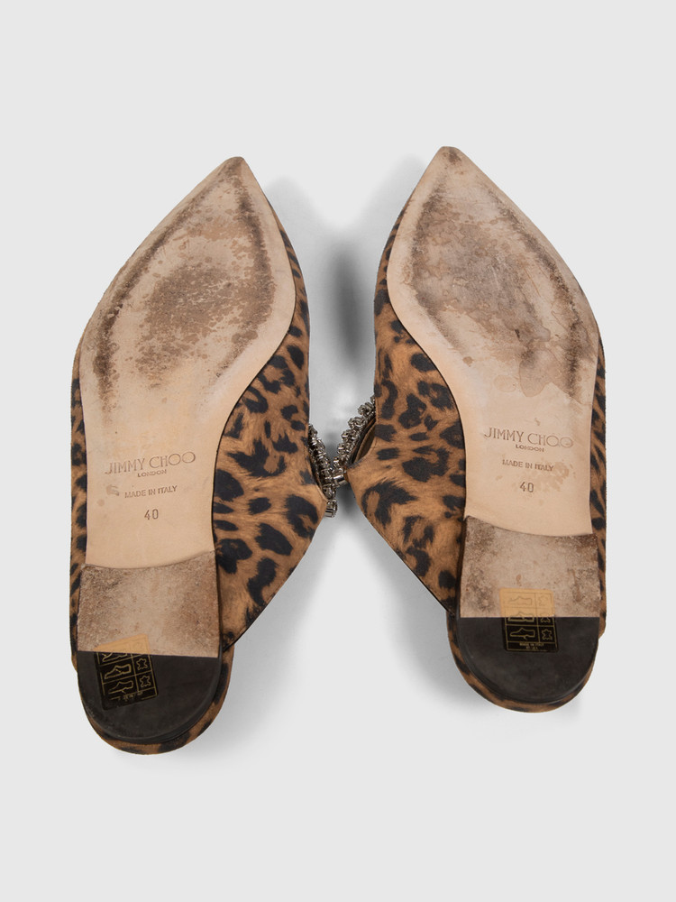 Jimmy Choo Brown Suede Leopard Embellished Flats
