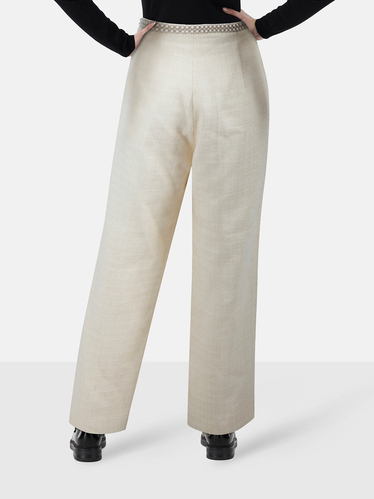 Sandro Ecru Tweed Pearl Embellished Trousers