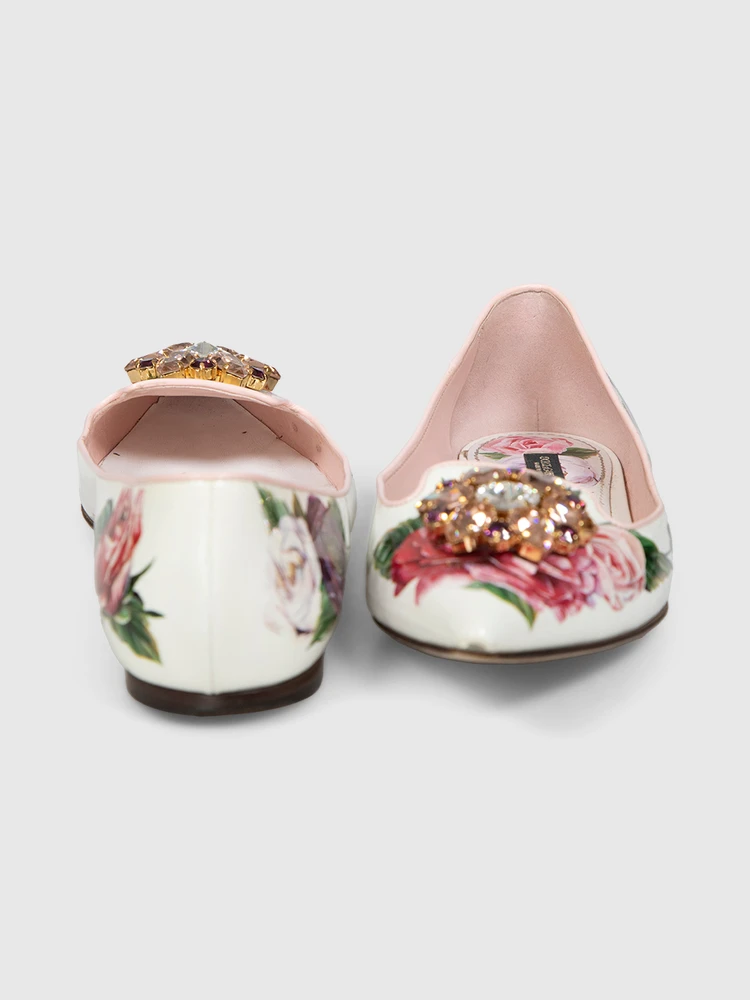 Dolce & Gabbana Floral Print Patent Crystal Flats