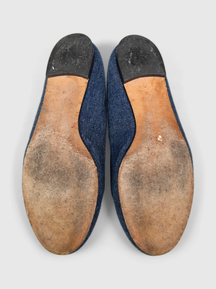 Manolo Blahnik Navy Denim Ballet Flats