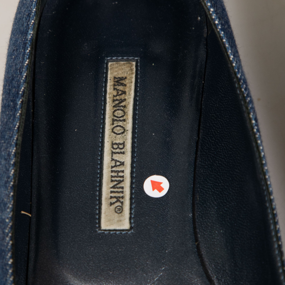 Manolo Blahnik Navy Denim Ballet Flats