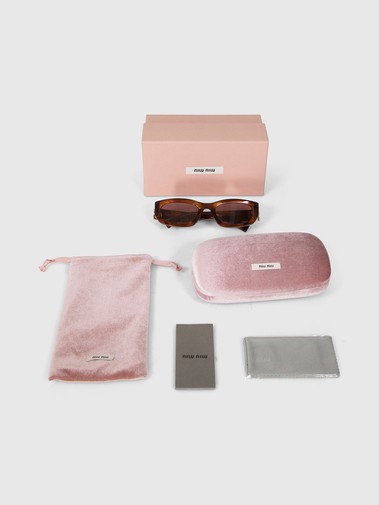 Miu Miu Striped Tobacco Irregular Sunglasses