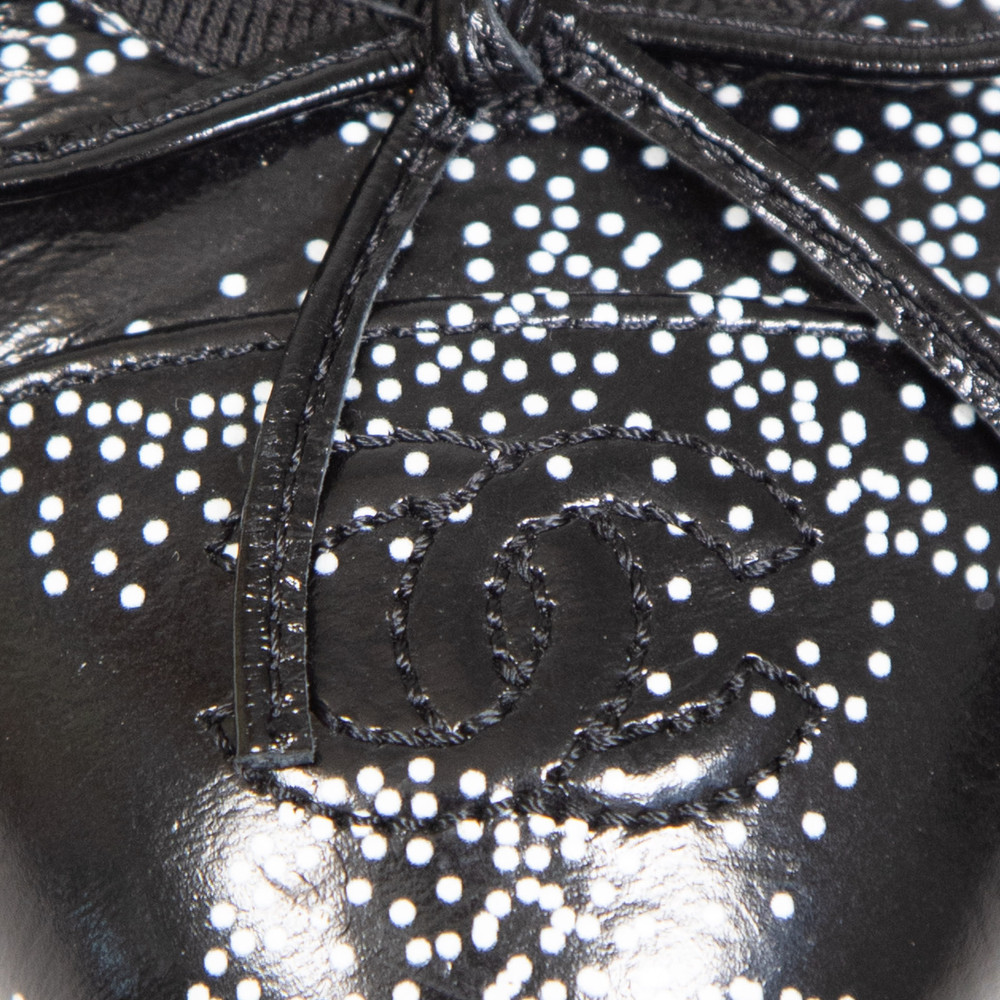 Chanel F/W2023 Black Calfskin Dotted Camellia Print Flats