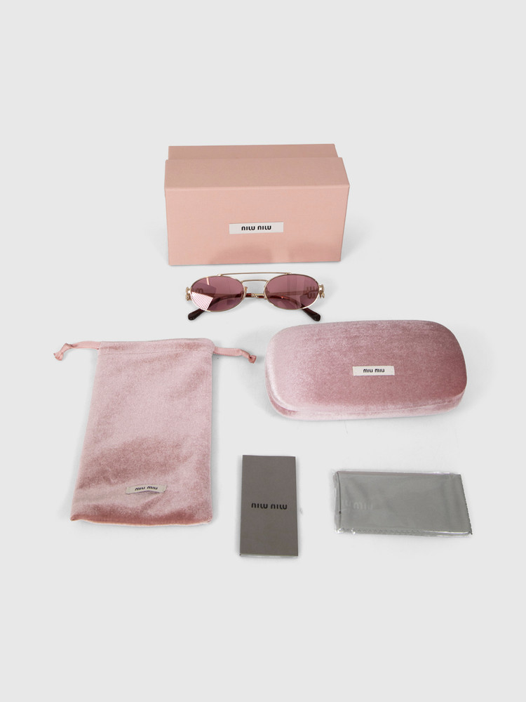 Miu Miu Gold Frame Pink Oval Sunglasses