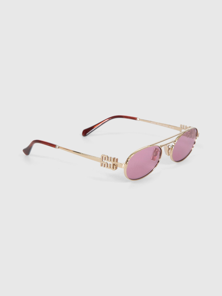 Miu Miu Gold Frame Pink Oval Sunglasses